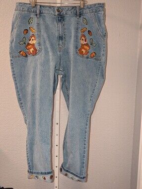 Disney Chip 'N Dale Embroidered Mom Jeans Plus Size 16 Hot Topic